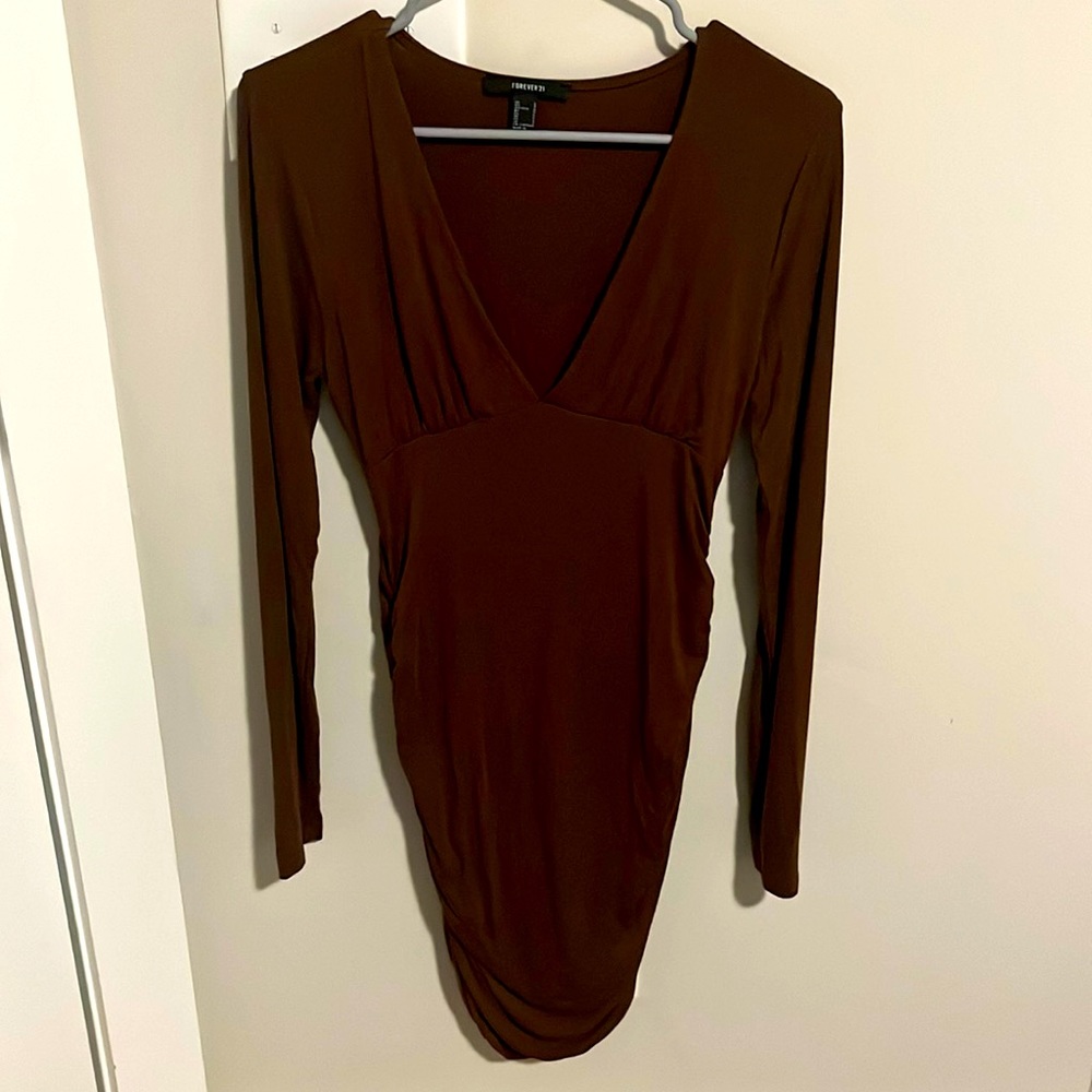Brown long sleeve party dress